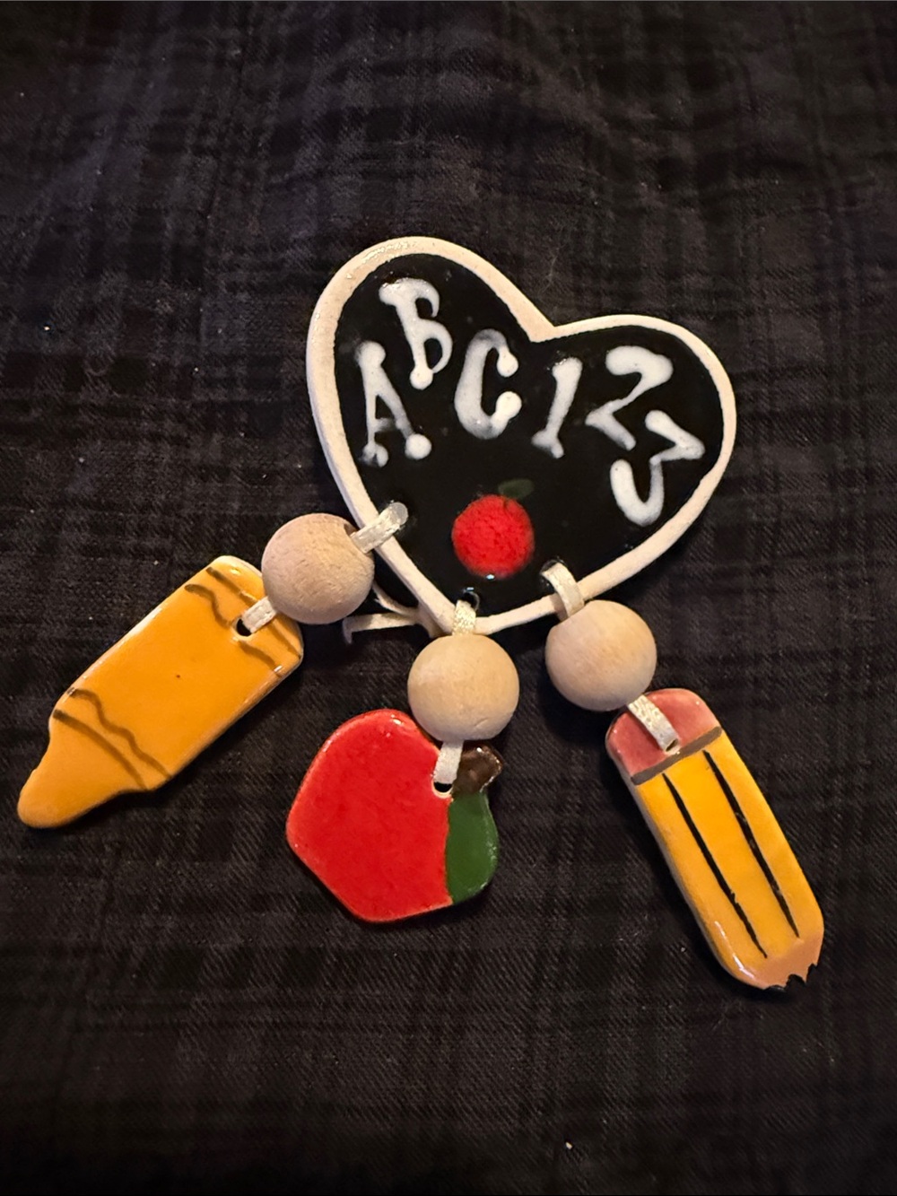 Teacher Brooch Apple & Pencil Ceramic Charm